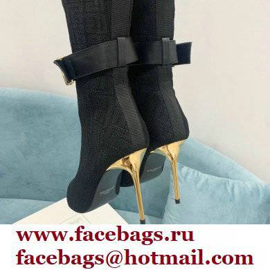 Balmain Heel 9.5cm Raven Thigh-high Boots Knit Black with Monogram Strap 2021