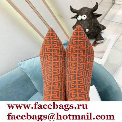 Balmain Heel 9.5cm Raven Thigh-high Boots Knit Orange with Monogram Strap 2021