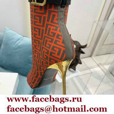 Balmain Heel 9.5cm Raven Thigh-high Boots Knit Orange with Monogram Strap 2021