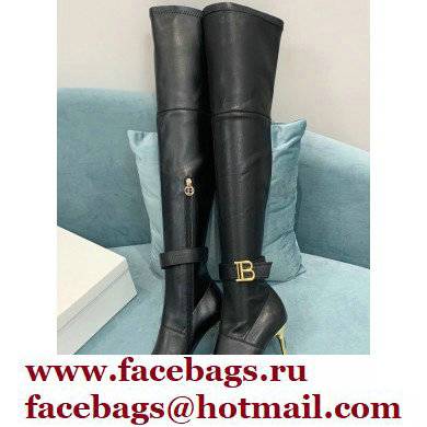 Balmain Heel 9.5cm Raven Thigh-high Boots Leather Black 2021