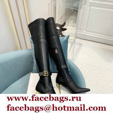 Balmain Heel 9.5cm Raven Thigh-high Boots Leather Black 2021