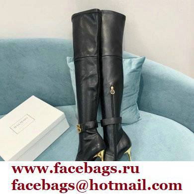 Balmain Heel 9.5cm Raven Thigh-high Boots Leather Black 2021