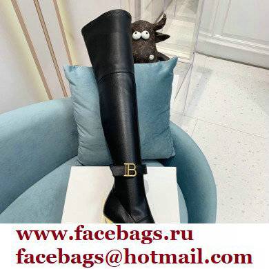 Balmain Heel 9.5cm Raven Thigh-high Boots Leather Black 2021