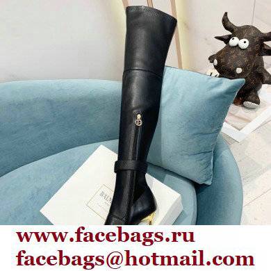 Balmain Heel 9.5cm Raven Thigh-high Boots Leather Black 2021