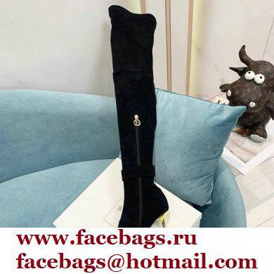 Balmain Heel 9.5cm Raven Thigh-high Boots Suede Black 2021