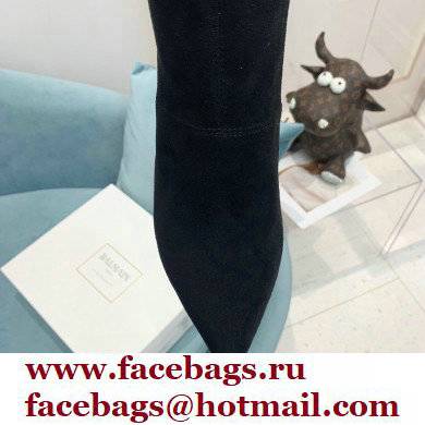 Balmain Heel 9.5cm Raven Thigh-high Boots Suede Black 2021