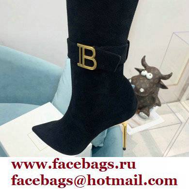 Balmain Heel 9.5cm Raven Thigh-high Boots Suede Black 2021