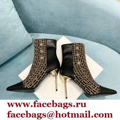 Balmain Heel 9.5cm Roni Ankle Boots Bimaterial Jacquard and Leather Black/Brown with Balmain Monogram 2021