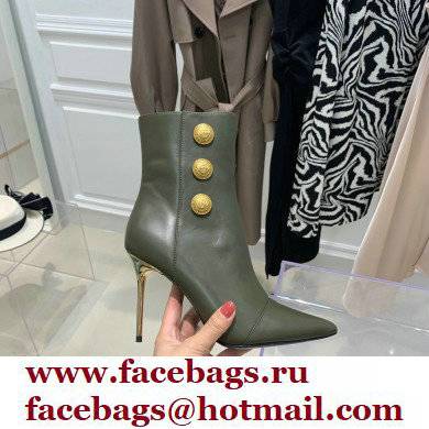 Balmain Heel 9.5cm Roni Ankle Boots Leather Army Green 2021