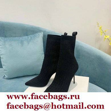 Balmain Heel 9.5cm Stretch Knit Skye Ankle Boots Black With Balmain Monogram 2021