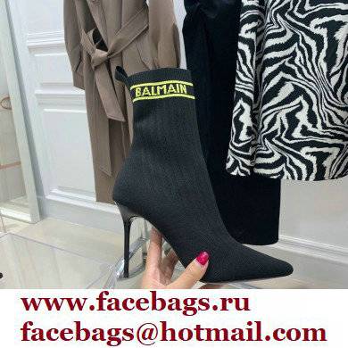 Balmain Heel 9.5cm Stretch Knit Skye Ankle Boots Black/Yellow 2021