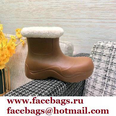 Bottega Veneta Shearling Lining Puddle Rubber Ankle Boots Brown 2021