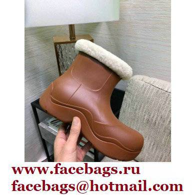 Bottega Veneta Shearling Lining Puddle Rubber Ankle Boots Brown 2021