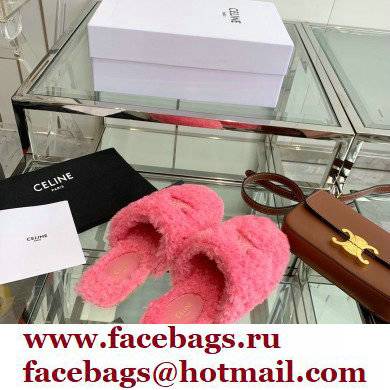 Celine Fur Slides Triomphe Closed Slippers in Shearling Pink 2021