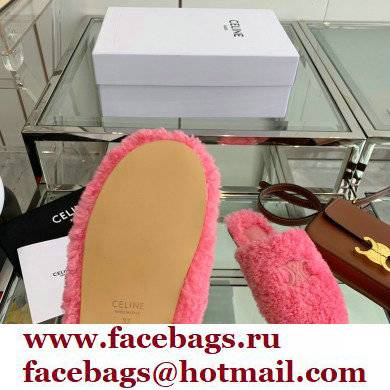 Celine Fur Slides Triomphe Closed Slippers in Shearling Pink 2021