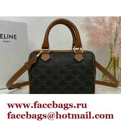 Celine Small Boston Bag Tan in Triomphe Canvas and calfskin