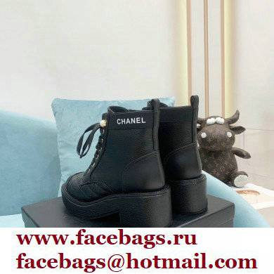 Chanel Heel 5.5cm Lace-Ups Ankle Boots G38514 Calfskin/Patent Black 2021