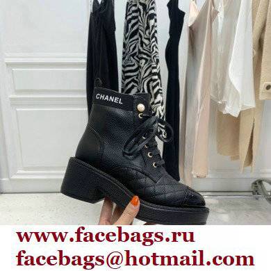 Chanel Heel 5.5cm Lace-Ups Ankle Boots G38514 Calfskin/Patent Black 2021