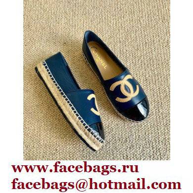 Chanel Leather and Patent CC Logo Espadrilles G29762 Blue 2022