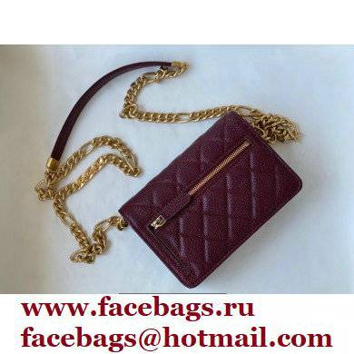 Chanel Plate Logo Grained Calfskin Small Clutch with Chain Bag AP2333 Burgundy 2021