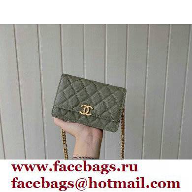 Chanel Plate Logo Grained Calfskin Small Clutch with Chain Bag AP2333 Green 2021