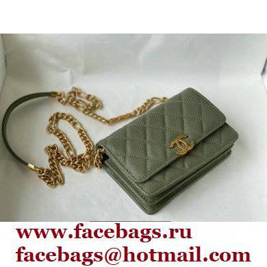 Chanel Plate Logo Grained Calfskin Small Clutch with Chain Bag AP2333 Green 2021