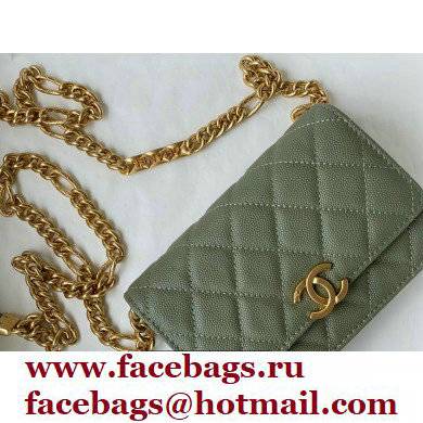 Chanel Plate Logo Grained Calfskin Small Clutch with Chain Bag AP2333 Green 2021