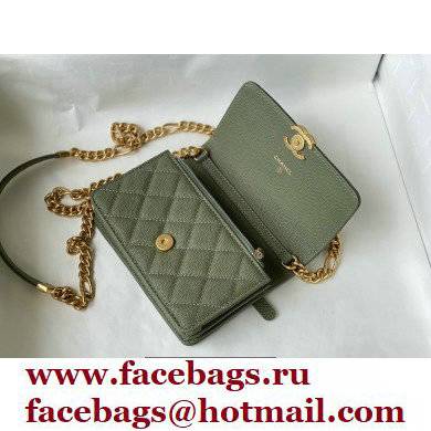 Chanel Plate Logo Grained Calfskin Small Clutch with Chain Bag AP2333 Green 2021