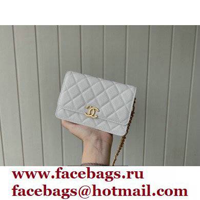 Chanel Plate Logo Grained Calfskin Small Clutch with Chain Bag AP2333 White 2021