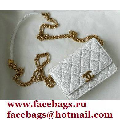 Chanel Plate Logo Grained Calfskin Small Clutch with Chain Bag AP2333 White 2021