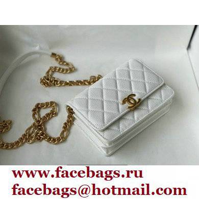 Chanel Plate Logo Grained Calfskin Small Clutch with Chain Bag AP2333 White 2021