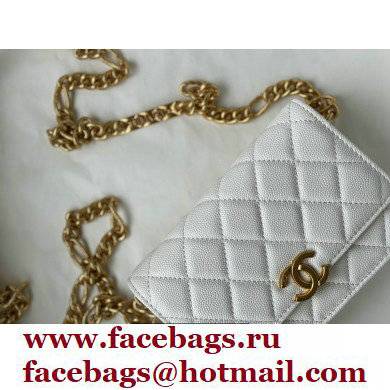 Chanel Plate Logo Grained Calfskin Small Clutch with Chain Bag AP2333 White 2021