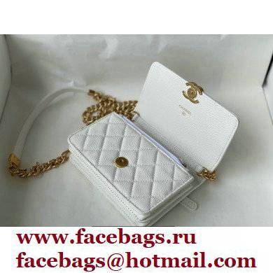 Chanel Plate Logo Grained Calfskin Small Clutch with Chain Bag AP2333 White 2021