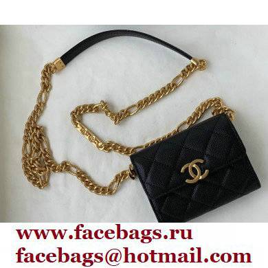 Chanel Plate Logo Grained Calfskin Small Clutch with Chain Bag AP2335 Black 2021