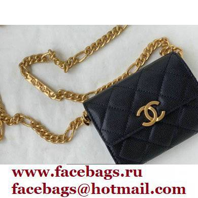 Chanel Plate Logo Grained Calfskin Small Clutch with Chain Bag AP2335 Black 2021