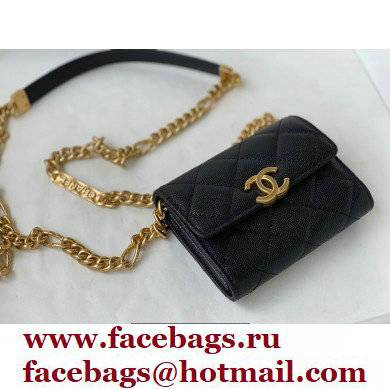 Chanel Plate Logo Grained Calfskin Small Clutch with Chain Bag AP2335 Black 2021