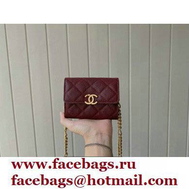 Chanel Plate Logo Grained Calfskin Small Clutch with Chain Bag AP2335 Burgundy 2021