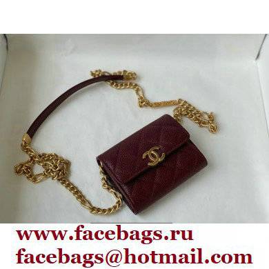 Chanel Plate Logo Grained Calfskin Small Clutch with Chain Bag AP2335 Burgundy 2021