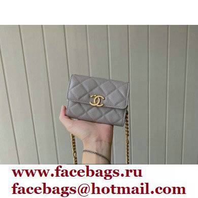 Chanel Plate Logo Grained Calfskin Small Clutch with Chain Bag AP2335 Gray 2021