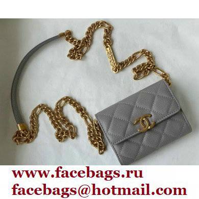 Chanel Plate Logo Grained Calfskin Small Clutch with Chain Bag AP2335 Gray 2021