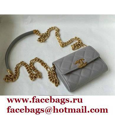 Chanel Plate Logo Grained Calfskin Small Clutch with Chain Bag AP2335 Gray 2021