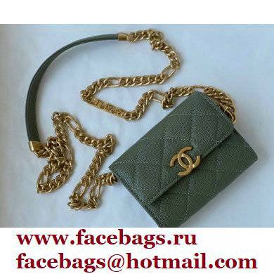 Chanel Plate Logo Grained Calfskin Small Clutch with Chain Bag AP2335 Green 2021