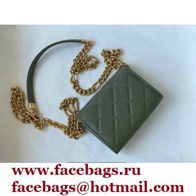 Chanel Plate Logo Grained Calfskin Small Clutch with Chain Bag AP2335 Green 2021