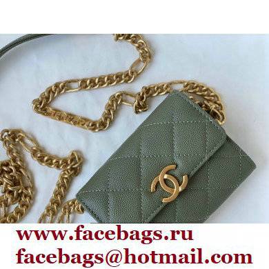 Chanel Plate Logo Grained Calfskin Small Clutch with Chain Bag AP2335 Green 2021