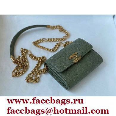 Chanel Plate Logo Grained Calfskin Small Clutch with Chain Bag AP2335 Green 2021