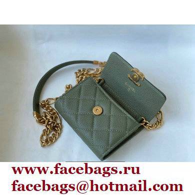 Chanel Plate Logo Grained Calfskin Small Clutch with Chain Bag AP2335 Green 2021