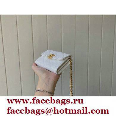 Chanel Plate Logo Grained Calfskin Small Clutch with Chain Bag AP2335 White 2021