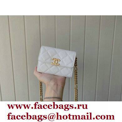 Chanel Plate Logo Grained Calfskin Small Clutch with Chain Bag AP2335 White 2021