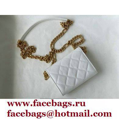 Chanel Plate Logo Grained Calfskin Small Clutch with Chain Bag AP2335 White 2021