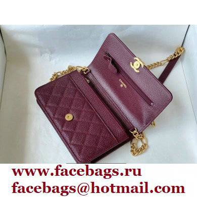 Chanel Plate Logo Grained Calfskin Wallet on Chain WOC Bag Burgundy 2021